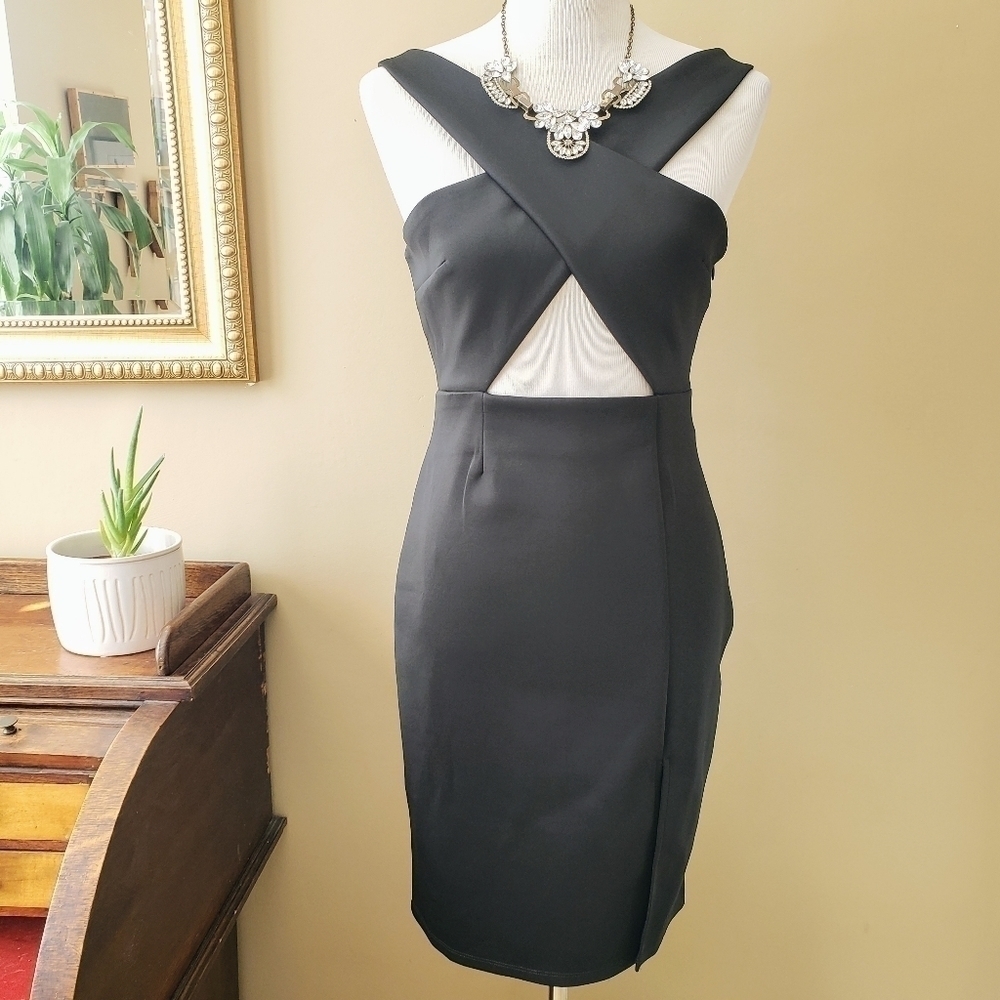 NBD x REVOLVE Criss Cross Dress Black Scuba Cutout Criss Cross Mini Slit Size M